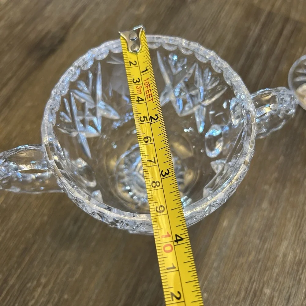 Vintage Cut Crystal Creamer & Covered Sugar Bowl Set Etched Rose Footed Floral
